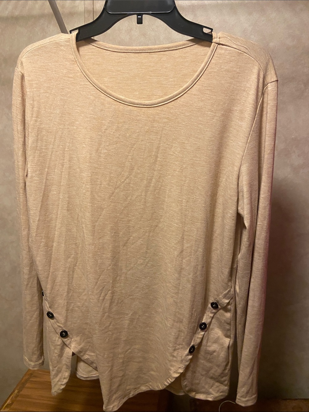 Women's Long Sleeve Button Accent Top - hay straw color